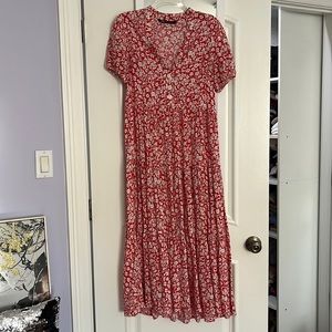 Zara red floral short sleeve midi dress